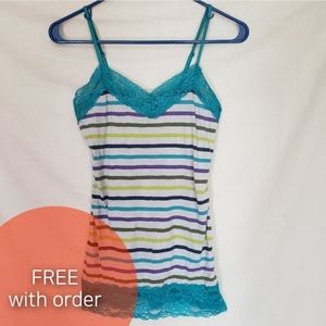 Striped lace trim tank top layering cami camisole S